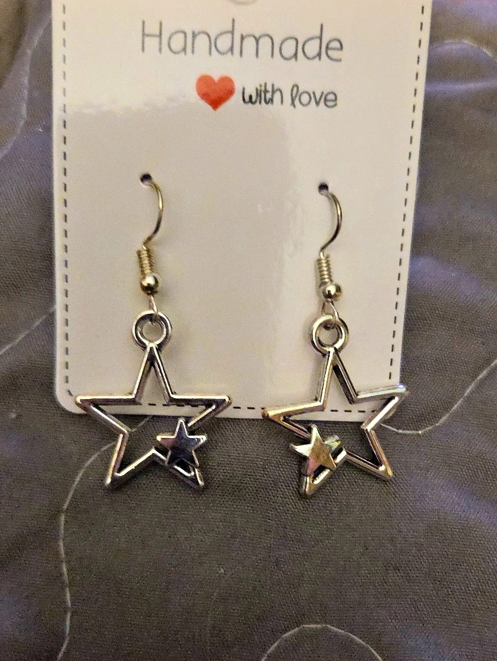 Handmade Silver Star Drop Earrings NWT